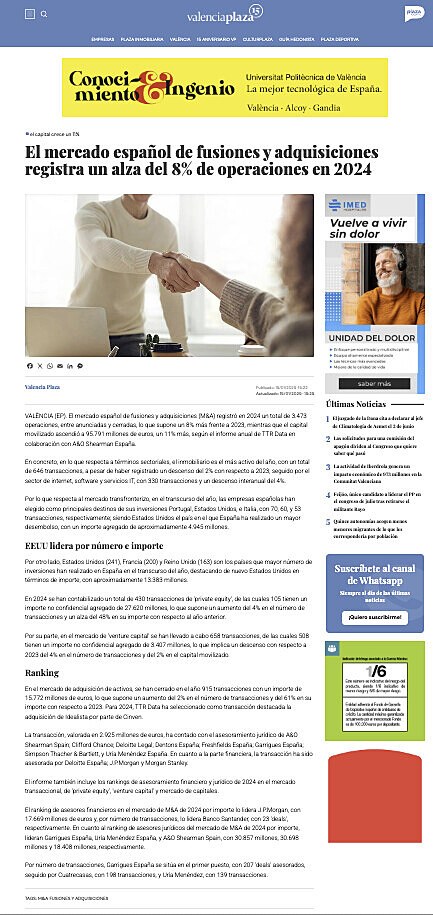 El mercado espaol de fusiones y adquisiciones registra un alza del 8% de operaciones en 2024
